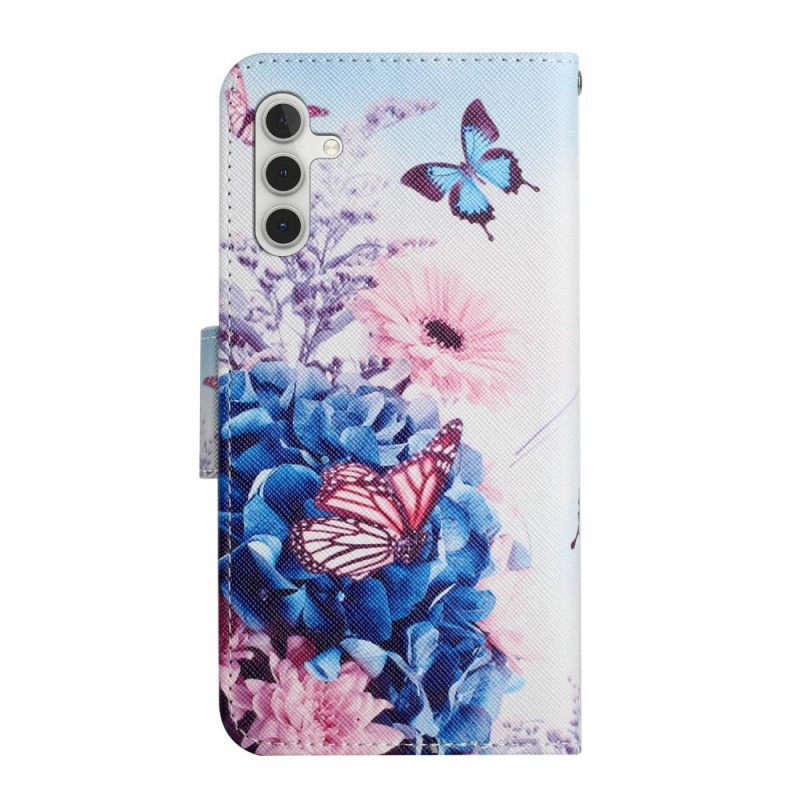 Folio-hoesje Samsung Galaxy A17 4g / 5g Vlinders En Bloemen