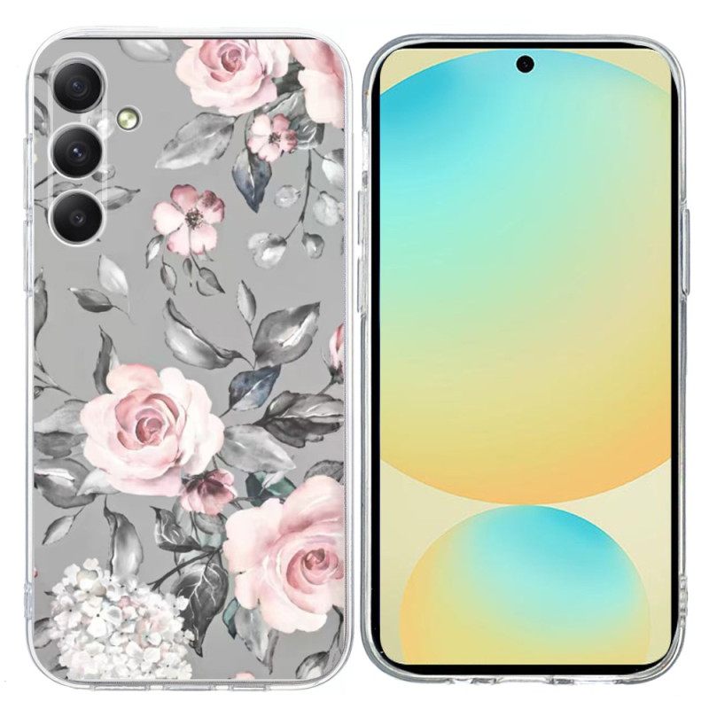 Hoesje Samsung Galaxy A17 4g / 5g Grijs Bloemenpatroon