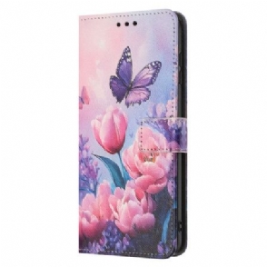 Leren Hoesje Samsung Galaxy A17 4g / 5g Bloemendecoratie Bescherming Hoesje