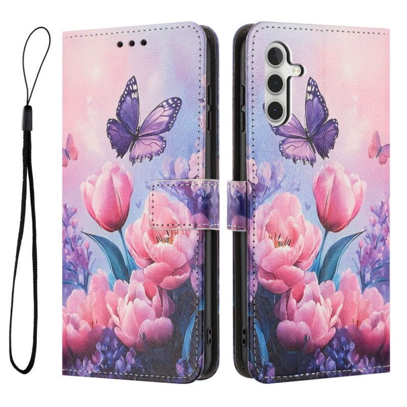 Leren Hoesje Samsung Galaxy A17 4g / 5g Bloemendecoratie Bescherming Hoesje