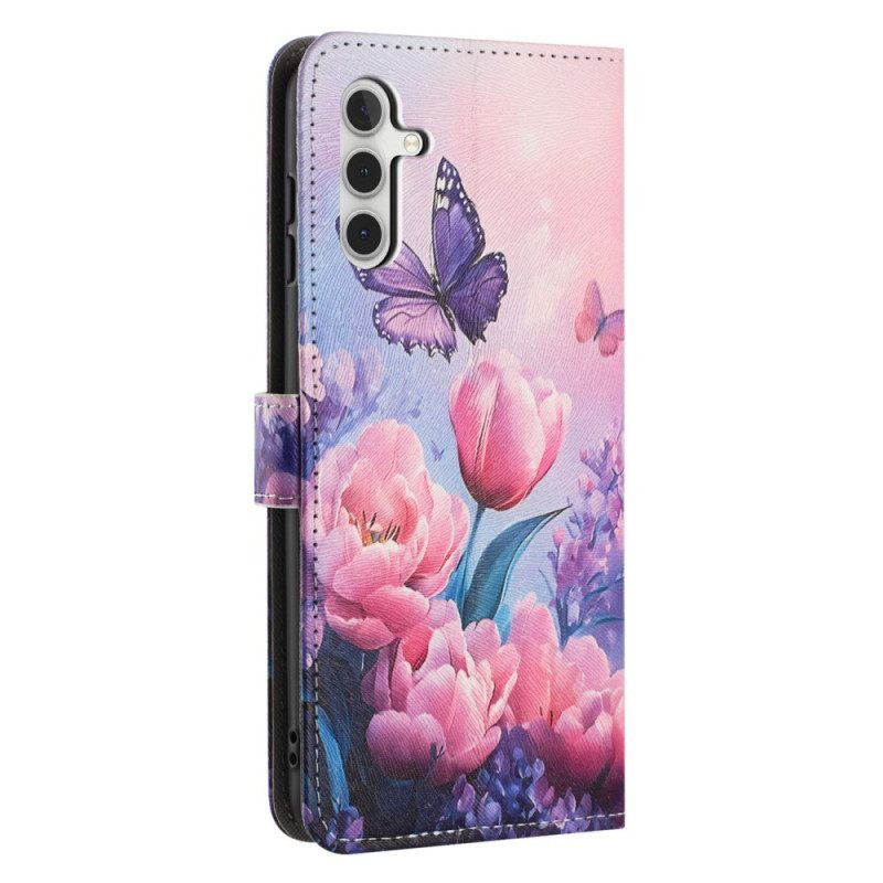 Leren Hoesje Samsung Galaxy A17 4g / 5g Bloemendecoratie Bescherming Hoesje