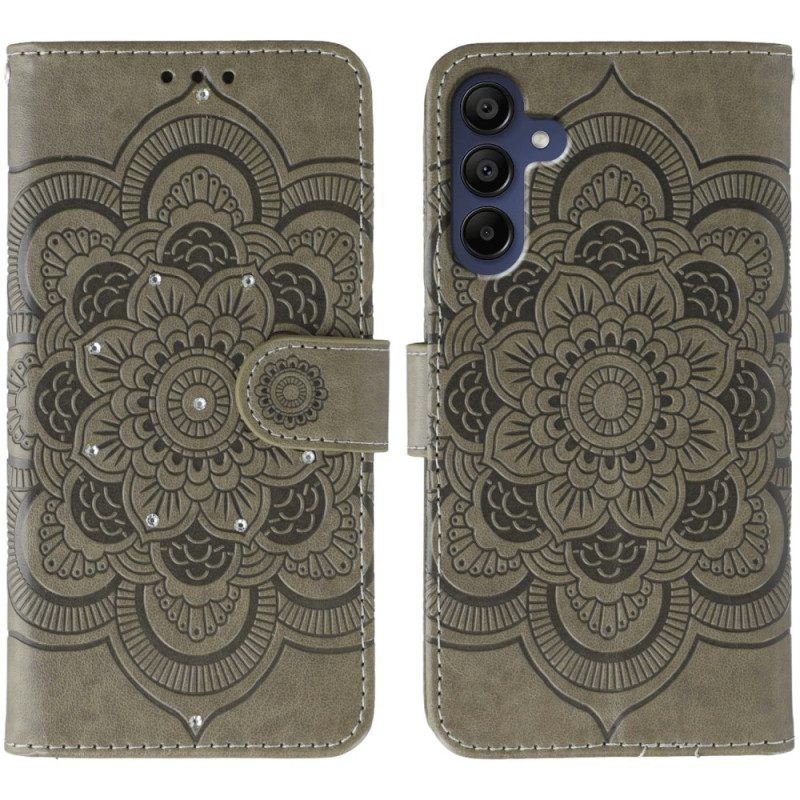 Leren Hoesje Samsung Galaxy A17 4g / 5g Mandala Met Strasssteentjes Bescherming Hoesje