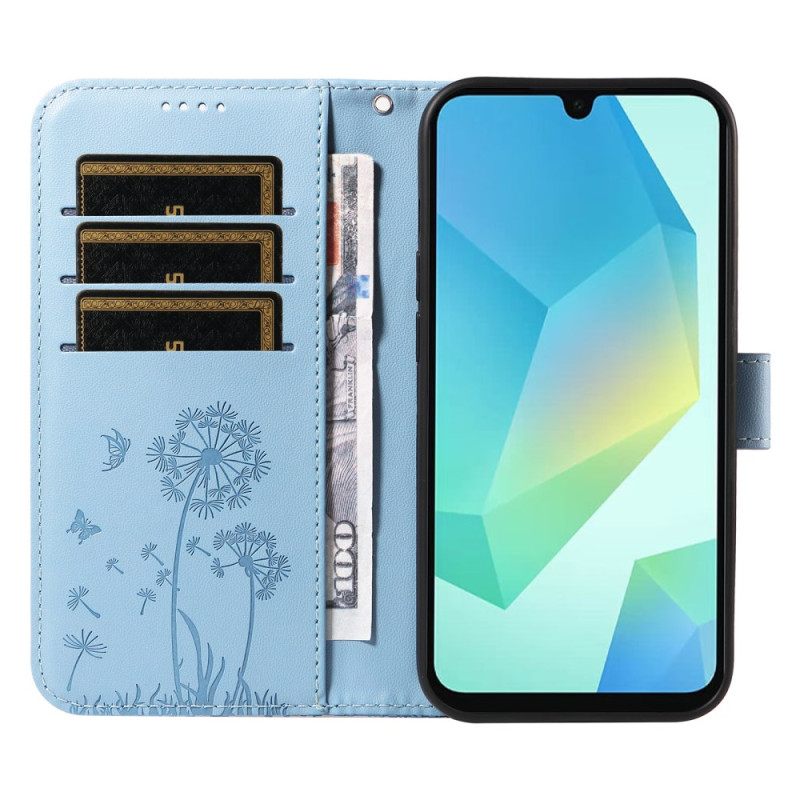 Leren Hoesje Samsung Galaxy A17 4g / 5g Paardenbloemen Met Koord