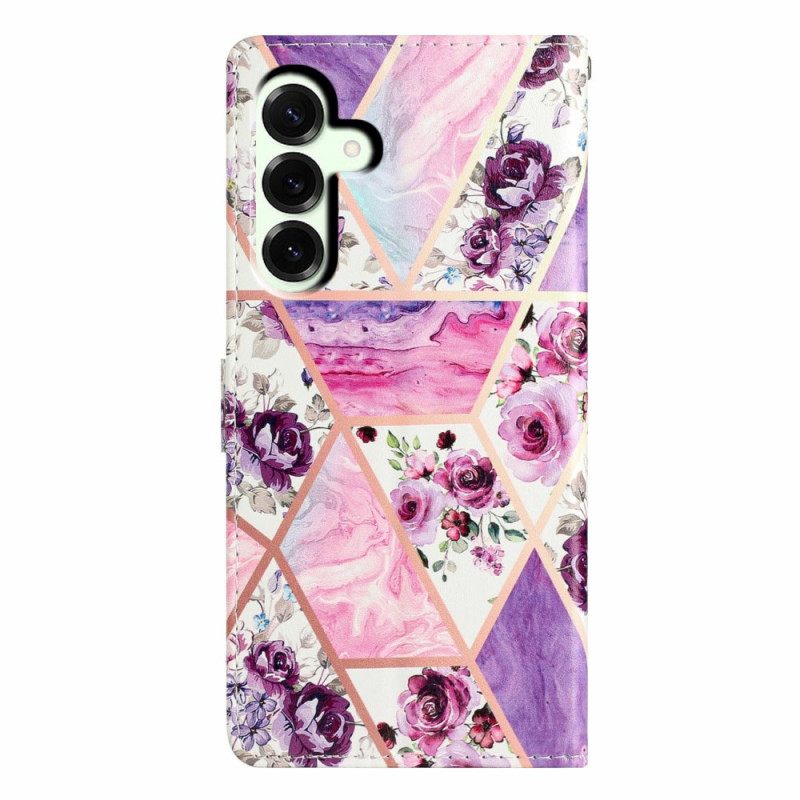Leren Hoesje Samsung Galaxy A17 4g / 5g Paarse Bloemen Bescherming Hoesje