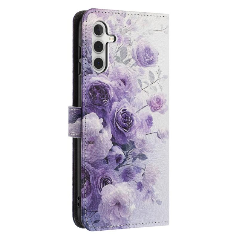 Leren Hoesje Samsung Galaxy A17 4g / 5g Paarse Rozen Bescherming Hoesje