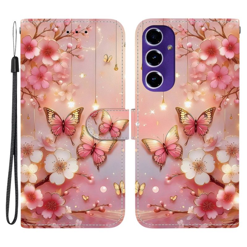 Leren Hoesje Samsung Galaxy A17 4g / 5g Rode Bloemen Bescherming Hoesje