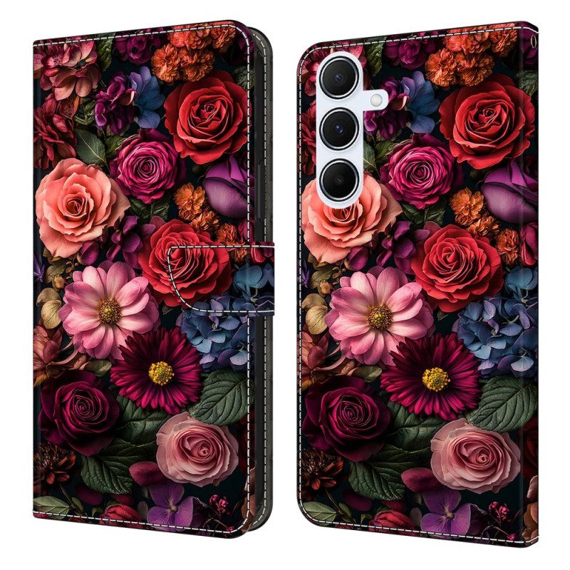 Leren Hoesje Samsung Galaxy A17 4g / 5g Roze Bloemen