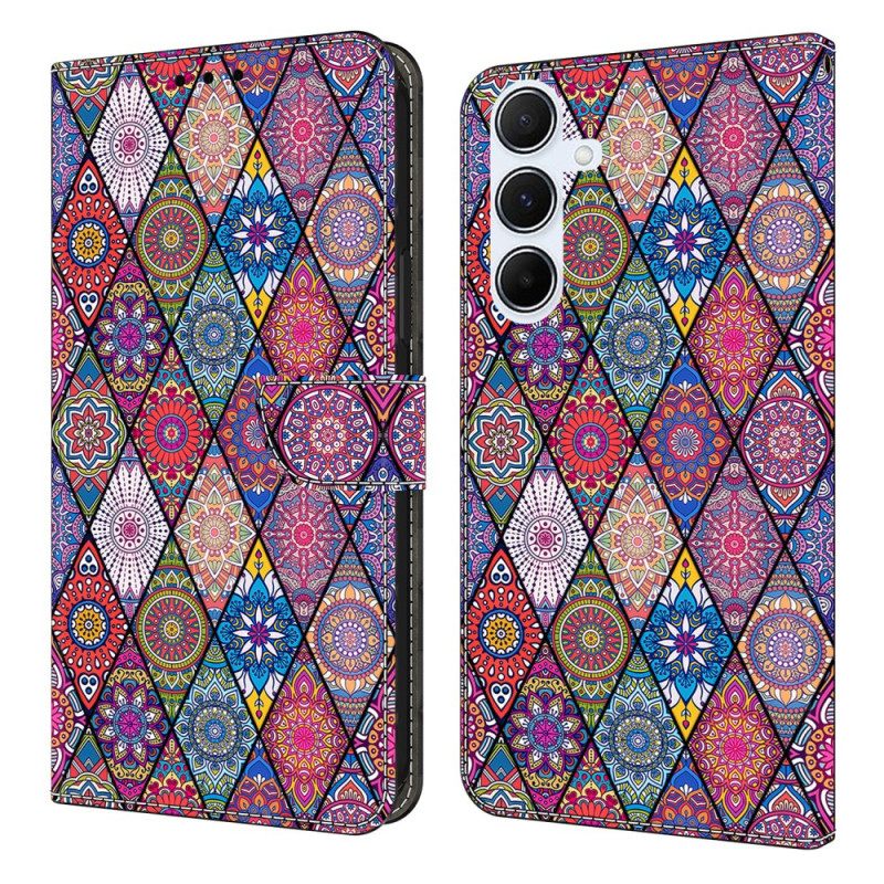 Leren Hoesje Samsung Galaxy A17 4g / 5g Roze Etnisch Patroon Bescherming Hoesje