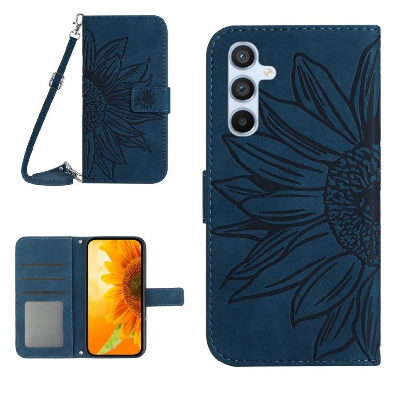 Leren Hoesje Samsung Galaxy A17 4g / 5g Schoudertas Met Zonnebloemprint Bescherming Hoesje