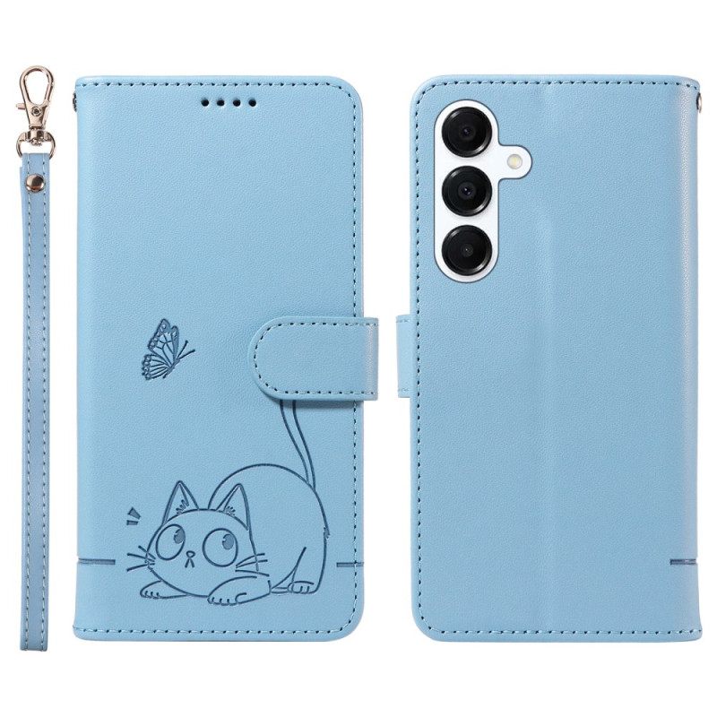 Leren Hoesje Voor Samsung Galaxy A17 4g / 5g Bandje Met Kattendesign