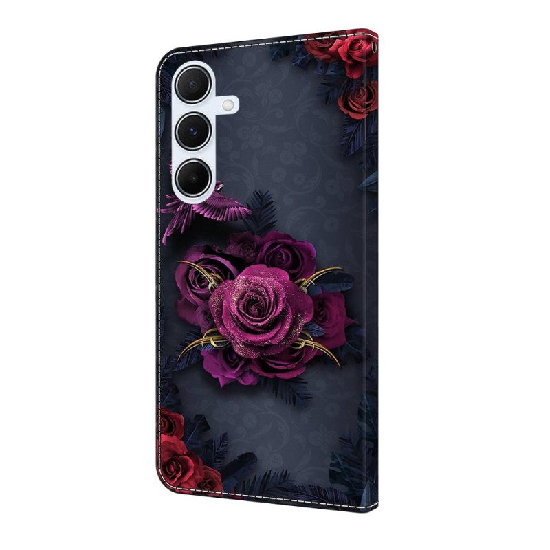 Leren Hoesje Voor Samsung Galaxy A17 4g / 5g Paarse Bloemen