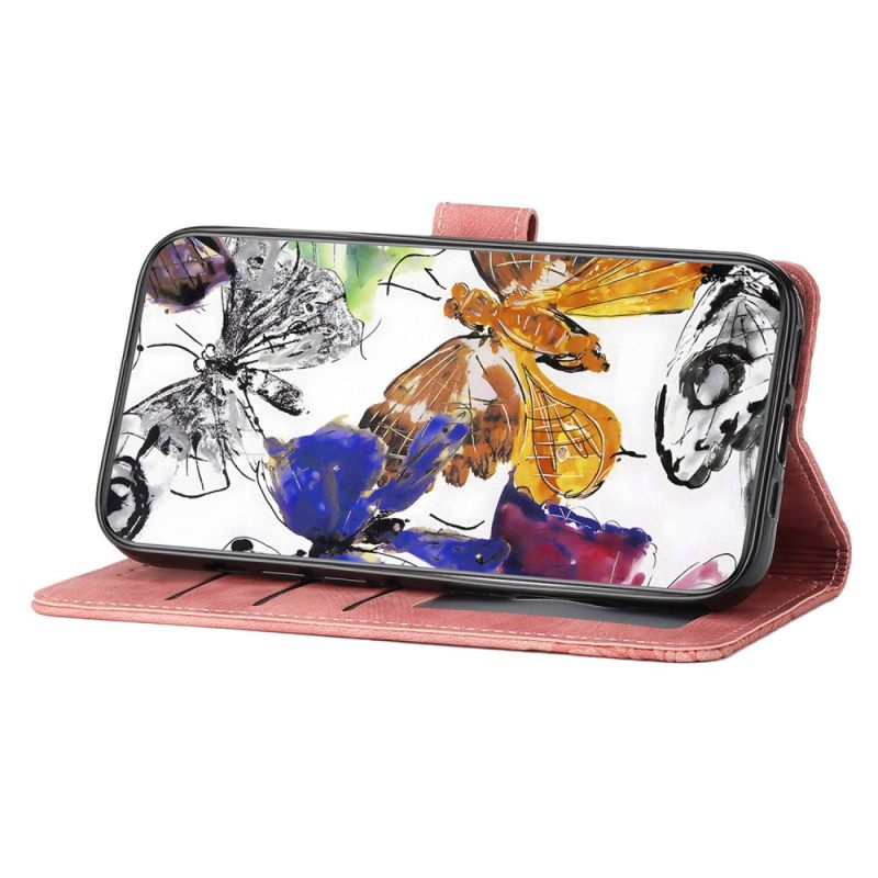 Leren Hoesje Voor Samsung Galaxy A17 4g / 5g Suède-effect Met Vlinders