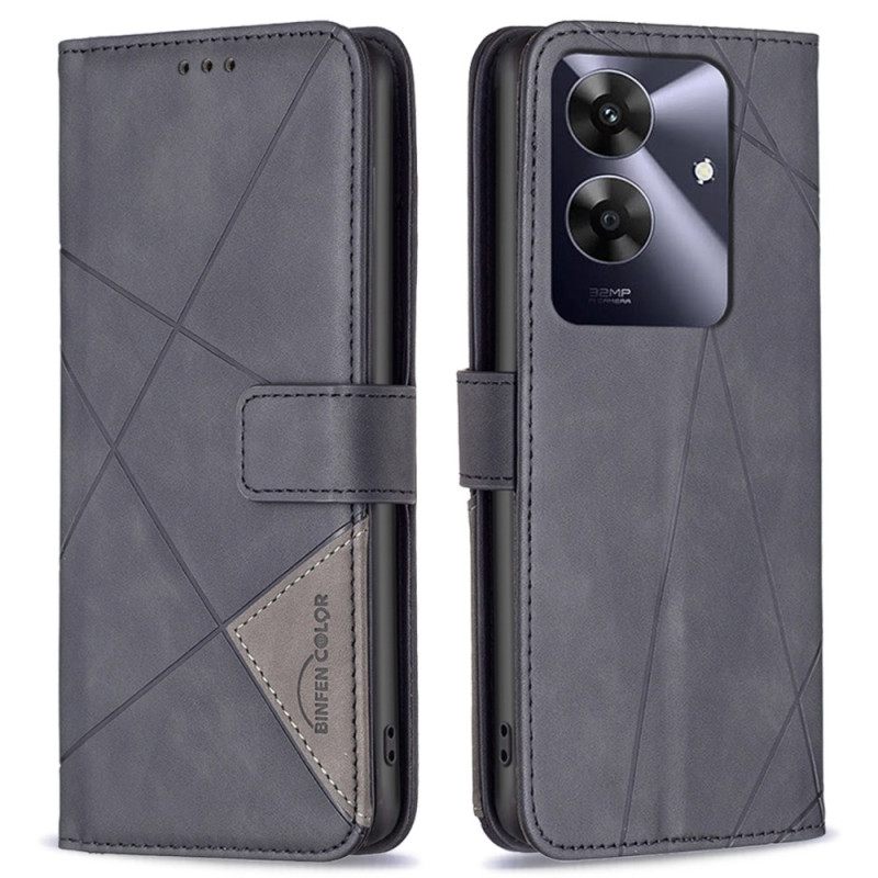 Flip Case Leren Realme Note 60 Geometrische Patronen Binfen-kleur
