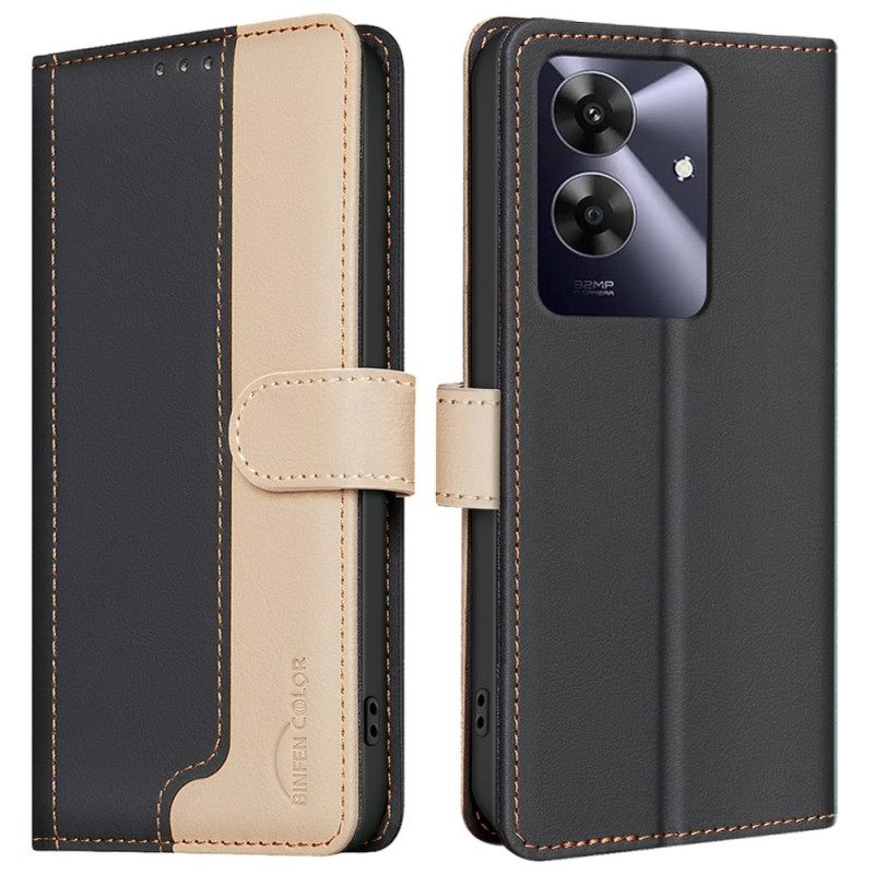 Leren Hoesje Realme Note 60 Tweekleurige Binfen-kleur Bescherming Hoesje