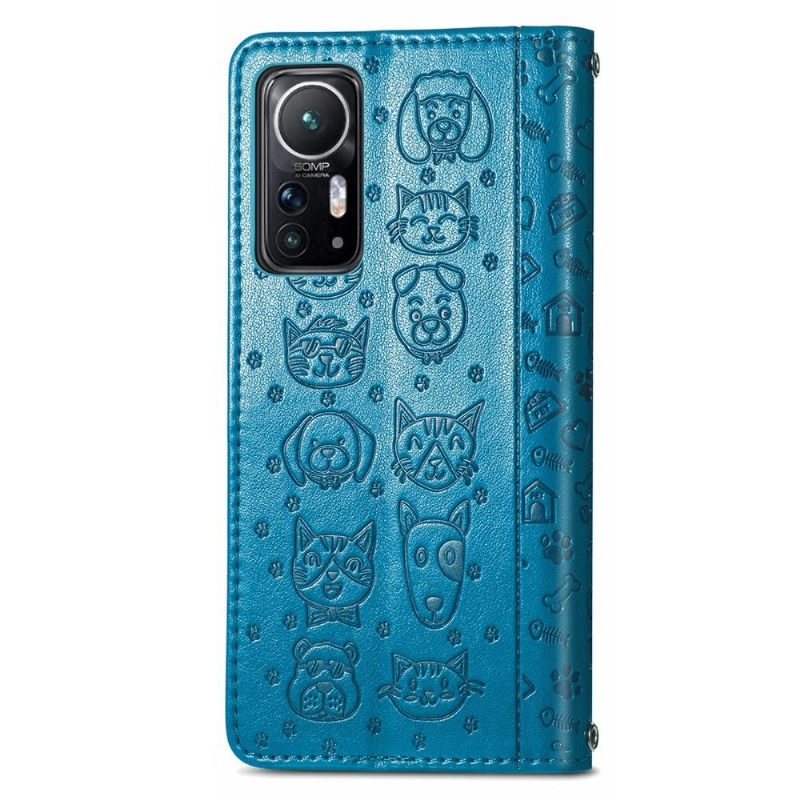 Folio-hoesje voor Xiaomi 12 Dieren In Reliëf Met Leereffect