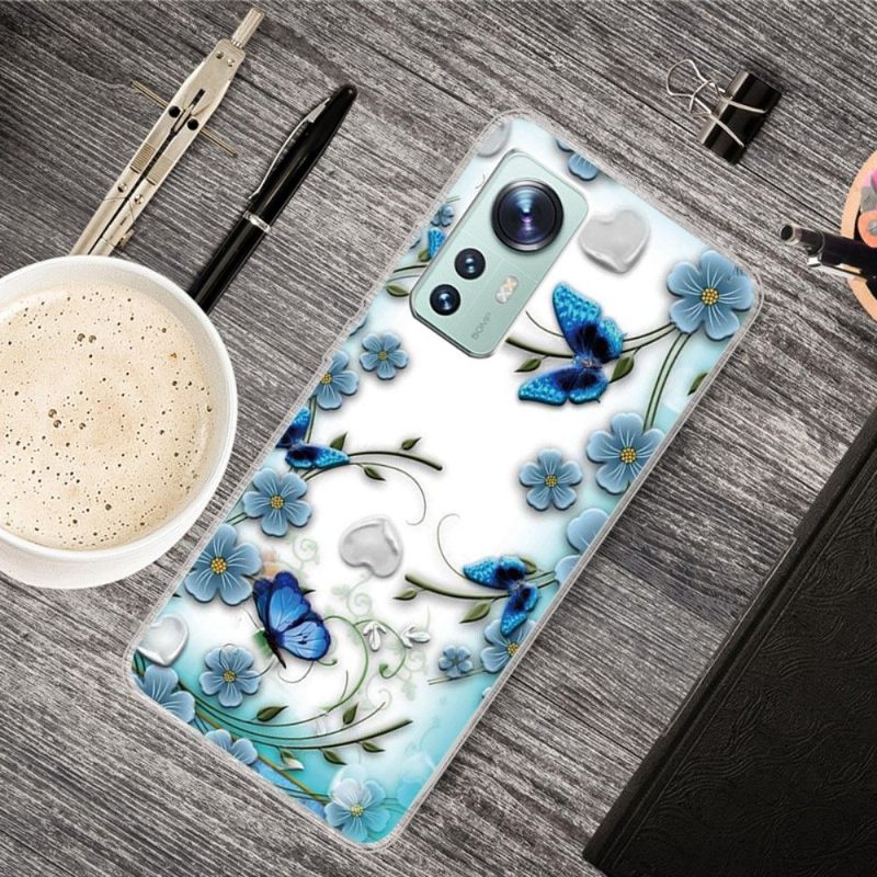 Hoesje voor Xiaomi 12 Blauwe Vlinders En Bloemen