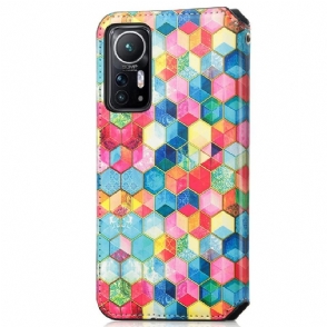 Leren Hoesje voor Xiaomi 12 Bescherming Gekleurde Blokjes