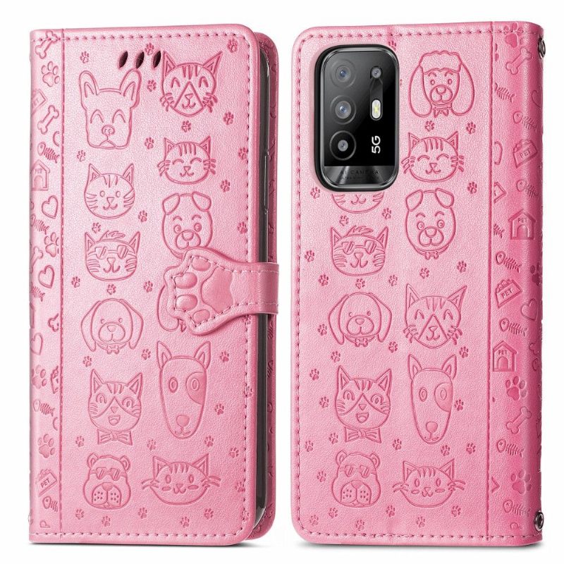 Flip Case voor Oppo A94 5G Ledereffect Met Dierenreliëf