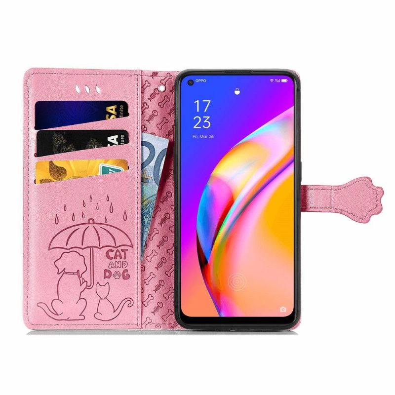 Flip Case voor Oppo A94 5G Ledereffect Met Dierenreliëf