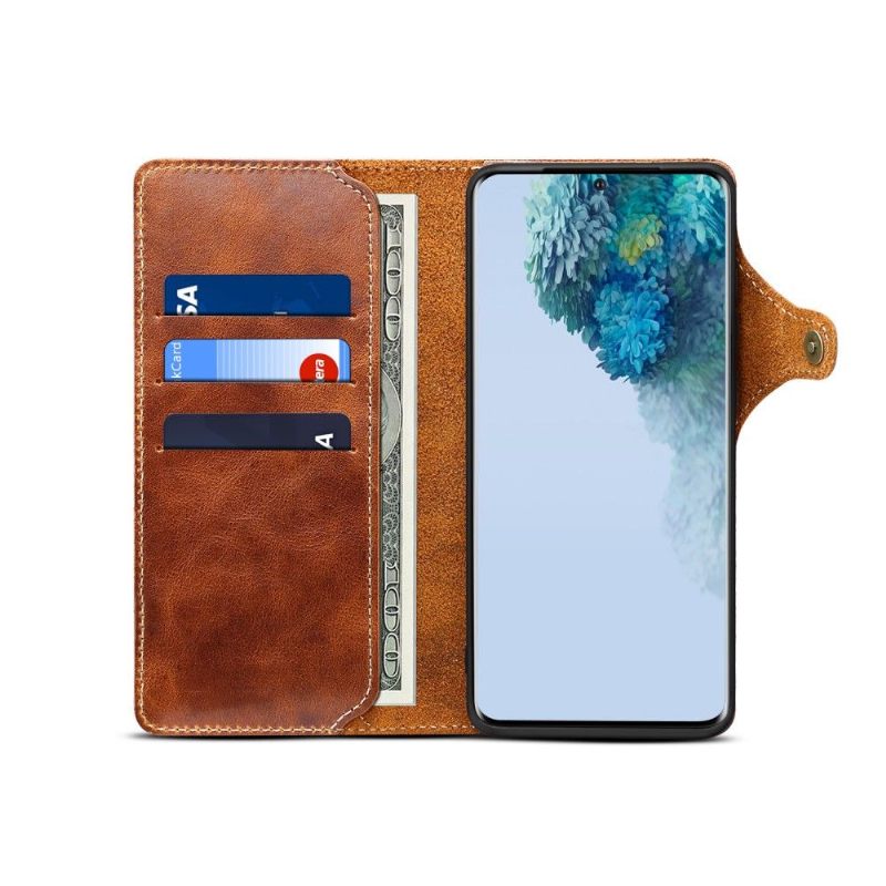 Folio-hoesje voor Samsung Galaxy S20 Plus Zichtbare Naden Van Echt Leer
