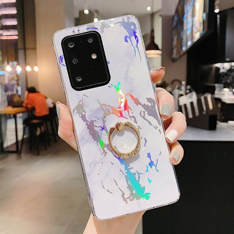 Hoesje voor Samsung Galaxy S20 Plus Metaalmarmer Met Ring