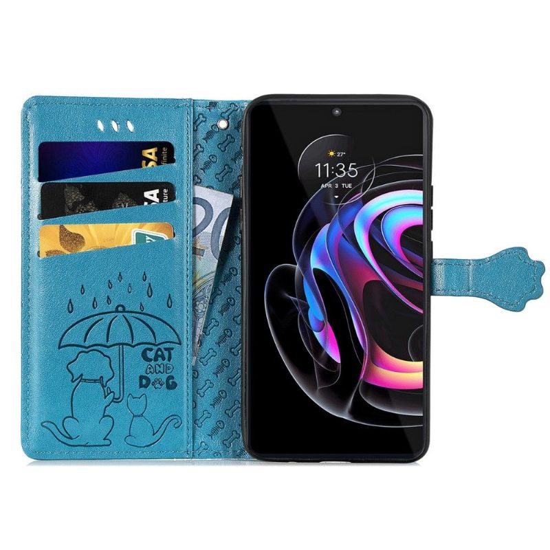 Folio-hoesje voor Motorola Edge 20 Pro Dieren In Reliëf Met Leereffect