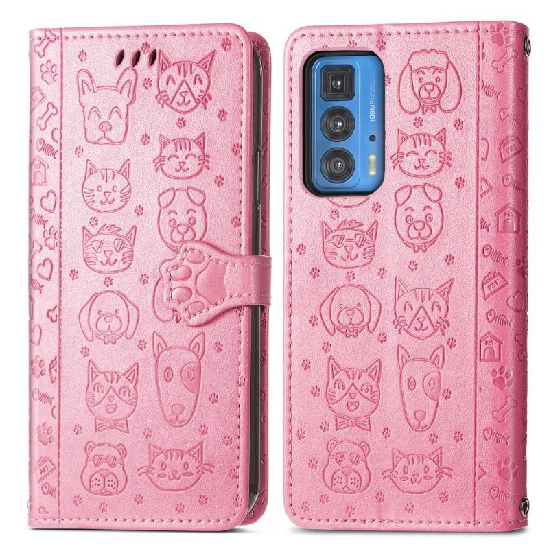 Folio-hoesje voor Motorola Edge 20 Pro Dieren In Reliëf Met Leereffect