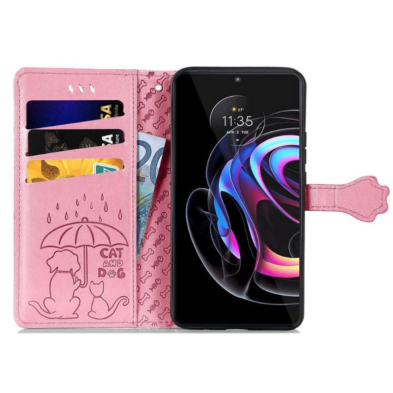 Folio-hoesje voor Motorola Edge 20 Pro Dieren In Reliëf Met Leereffect