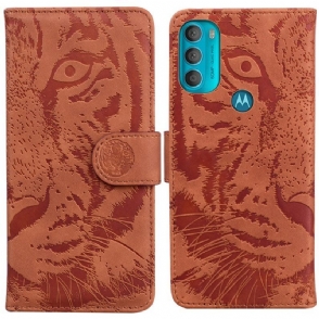 Folio-hoesje voor Moto G71 5G Tijger Gezicht Afdrukken