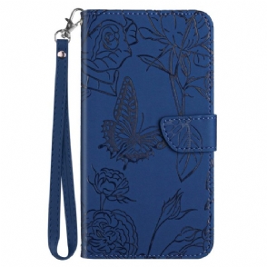 Leren Hoesje voor Sony Xperia 5 IV Vlinders Met Lanyard