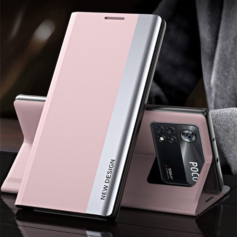 Case voor Poco M4 Pro 4G Zakelijke Magneet Met Leereffect