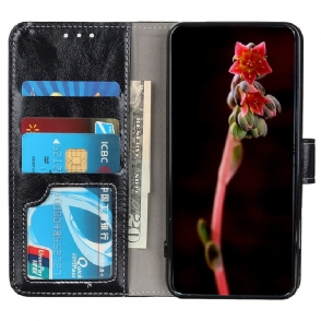 Leren Hoesje voor Poco M4 Pro 4G Bescherming Luxe Stiksels Met Leereffect
