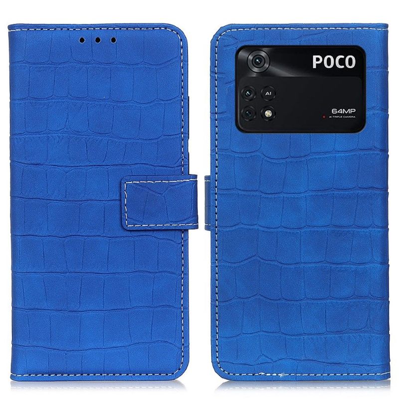 Leren Hoesje voor Poco M4 Pro 4G Bescherming Stiksels Met Krokodillenlook