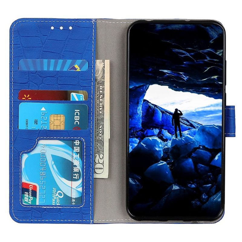 Leren Hoesje voor Poco M4 Pro 4G Bescherming Stiksels Met Krokodillenlook