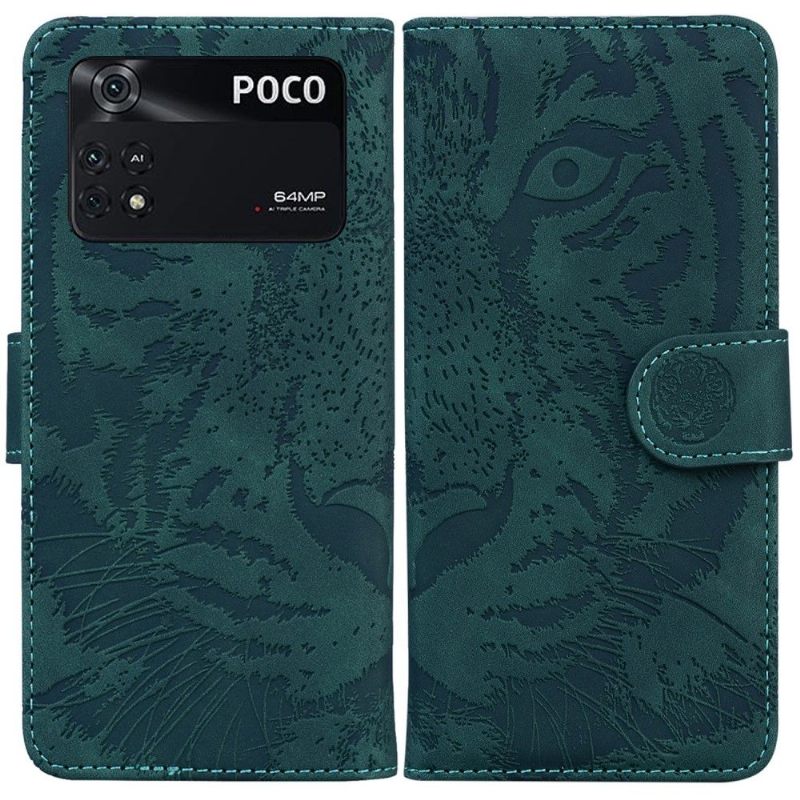 Leren Hoesje voor Poco M4 Pro 4G Bescherming Tijger Met Reliëf