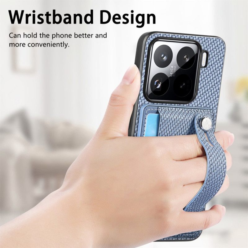 Case Hoesje Xiaomi 15 Telefoonhoesje Kaarthouder En Bandje Van Koolstofvezel