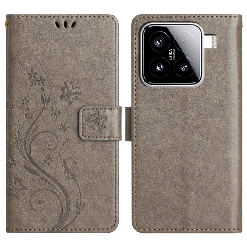 Flip Case Leren Xiaomi 15 Bloemenpatroon