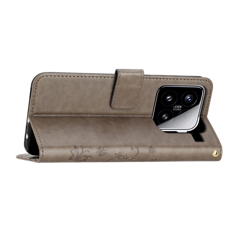 Flip Case Leren Xiaomi 15 Bloemenpatroon