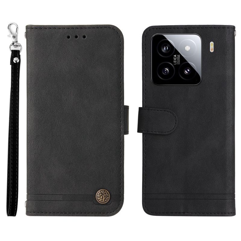 Flip Case Leren Xiaomi 15 Decoratieve Klinknagel En Bandje