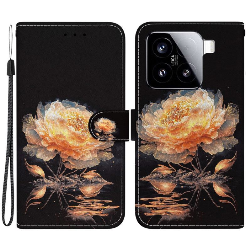 Flip Case Leren Xiaomi 15 Gouden Pioenroos