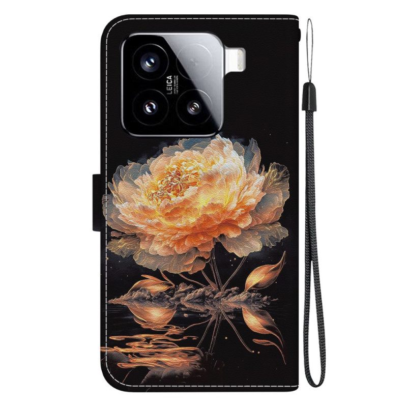 Flip Case Leren Xiaomi 15 Gouden Pioenroos