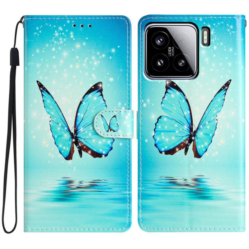Folio-hoesje Xiaomi 15 Telefoonhoesje Blauwe Vlinder In Vlucht