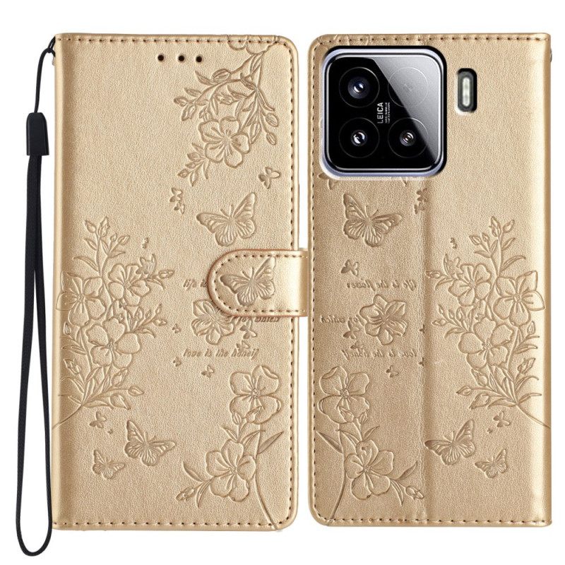 Folio-hoesje Xiaomi 15 Telefoonhoesje Vlinders En Bloemen