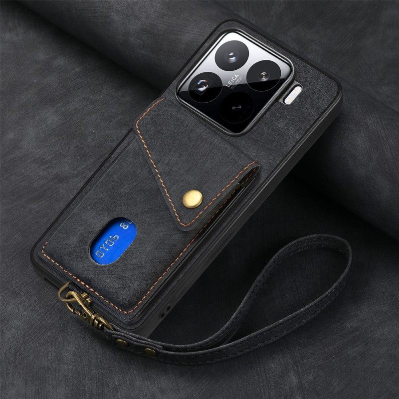 Hoesje Xiaomi 15 Kaarthouder En Bandje Met Suède-effect Bescherming Hoesje