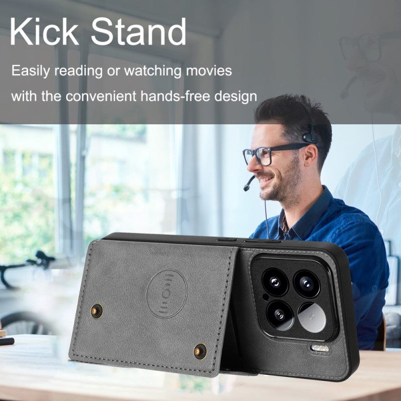 Hoesje Xiaomi 15 Leerlook Met Kaarthouder En Standaard Bescherming Hoesje