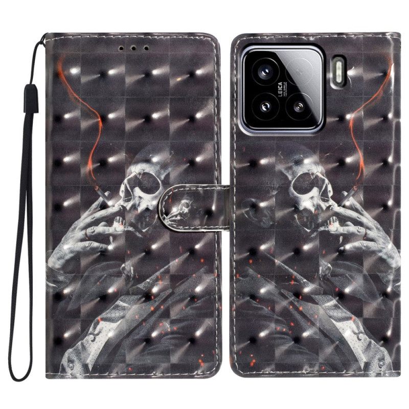 Leren Hoesje Voor Xiaomi 15 3d Rokend Skelet