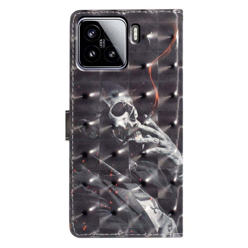 Leren Hoesje Voor Xiaomi 15 3d Rokend Skelet