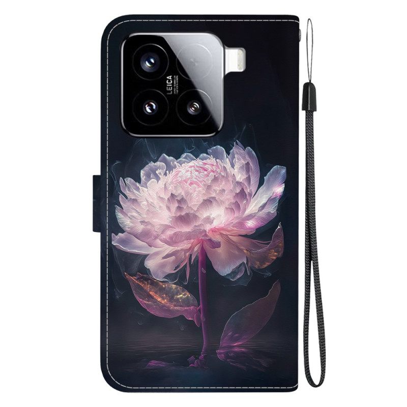 Leren Hoesje Voor Xiaomi 15 Paarse Pioenroos