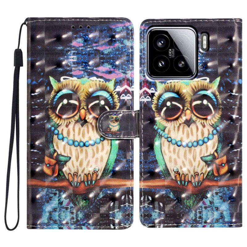 Leren Hoesje Xiaomi 15 3d Uil Bescherming Hoesje