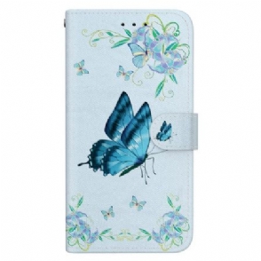 Leren Hoesje Xiaomi 15 Blauwe Vlinders En Bloemen Bescherming Hoesje